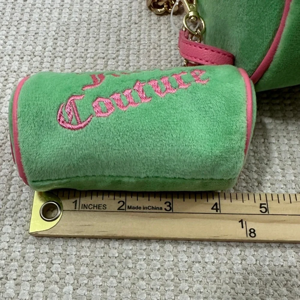 Juicy Couture Retro Green Pink Velour Scottie Dogs Barrel Satchel Bag NWT